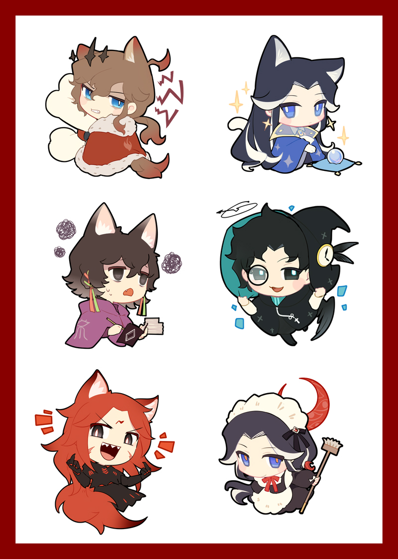 1girl, 5boys, amon_(lord_of_the_mysteries), animal_ear_fluff, animal_ears, annoyed, antigonus_(lord_of_the_mysteries), apron