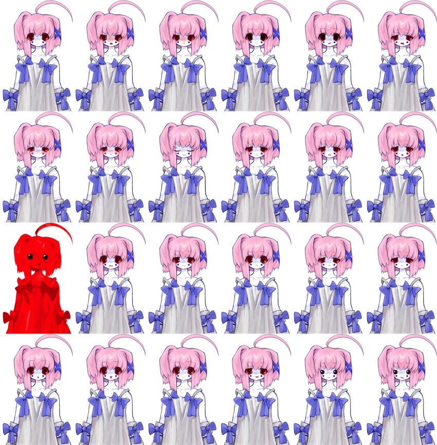 1girl, ahoge, asymmetrical_hair, blood, blood_on_face, bloody_tears, blush, bow