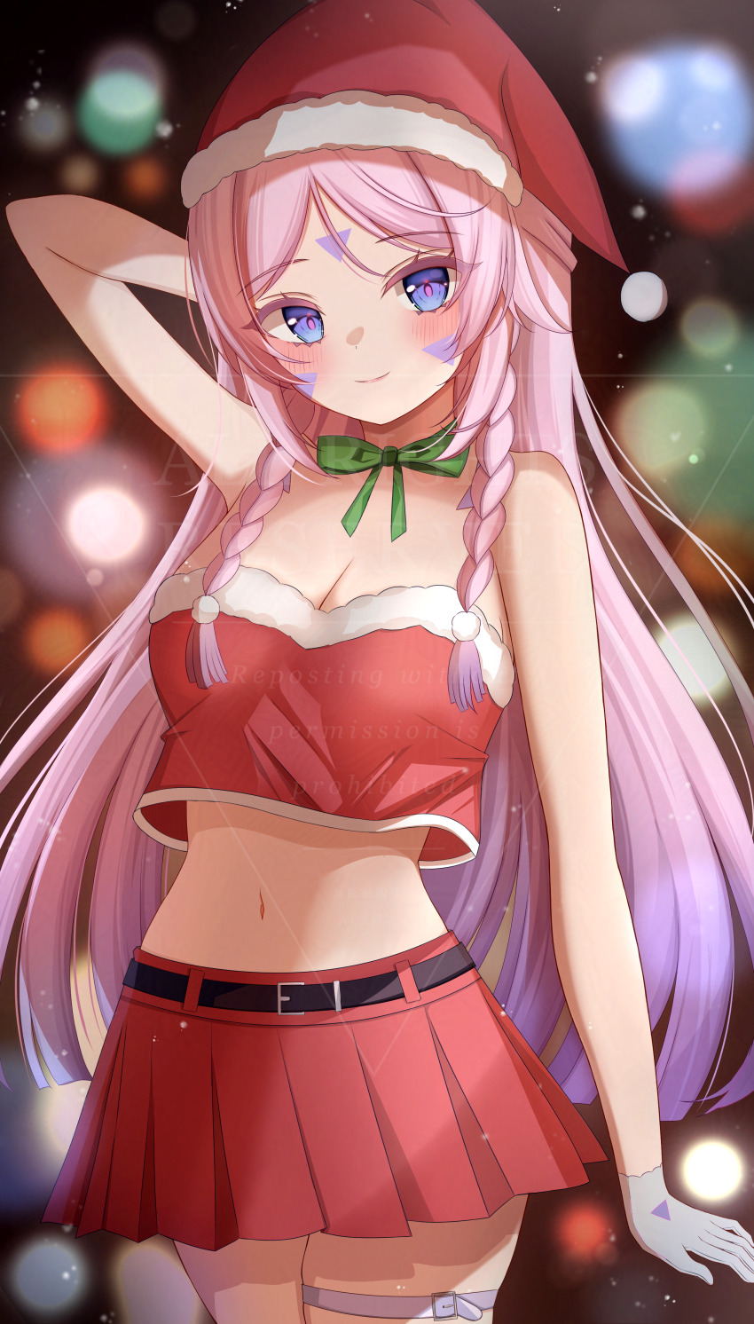 1girl, absurdres, alternate_costume, arm_behind_head, bare_shoulders, blue_eyes, bow, bowtie