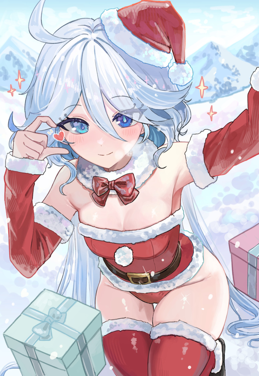 1girl, absurdres, ahoge, alternate_costume, armpits, bare_shoulders, blue_eyes, blue_hair