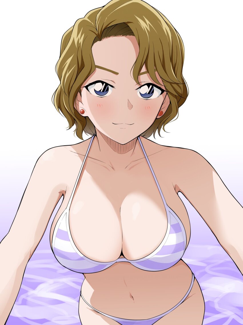 1girl, barkhorn0331, bikini, blonde_hair, blue_eyes, blush, breasts, cleavage
