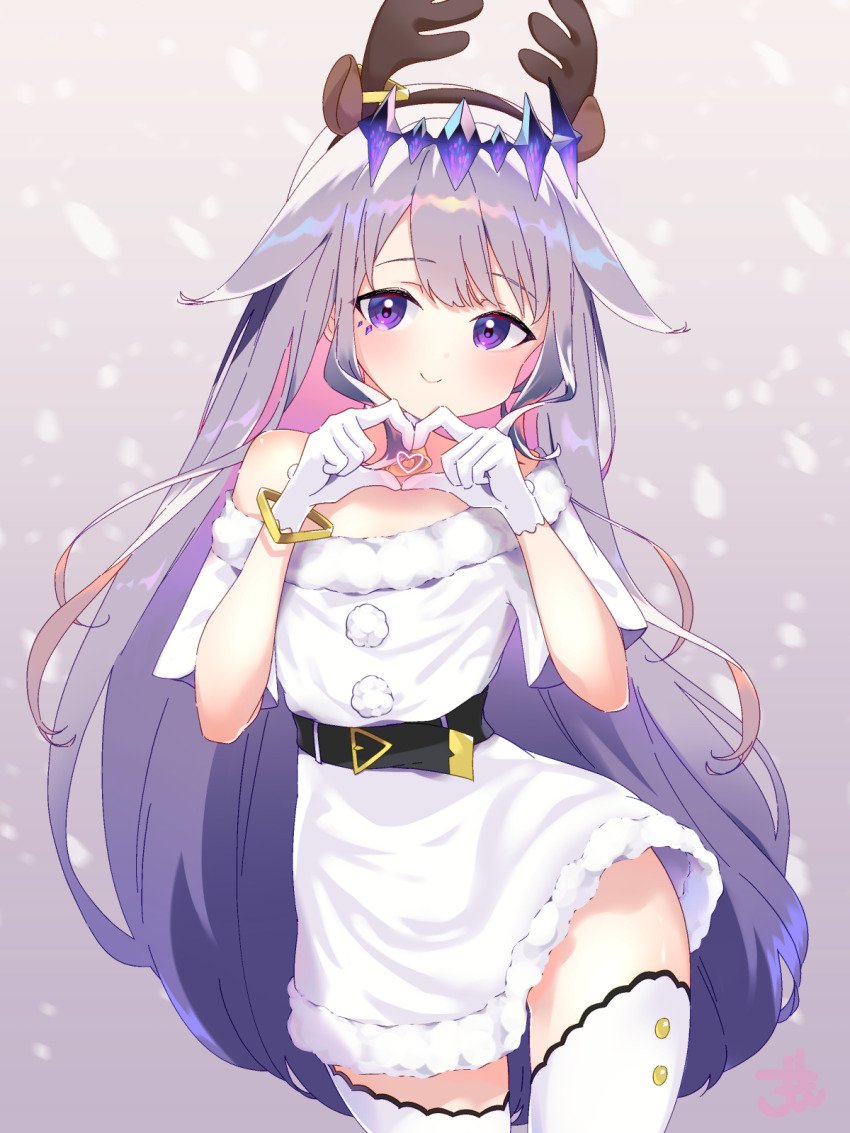 1girl, antlers, blush, closed_mouth, colored_inner_hair, comomo, dress, fake_antlers