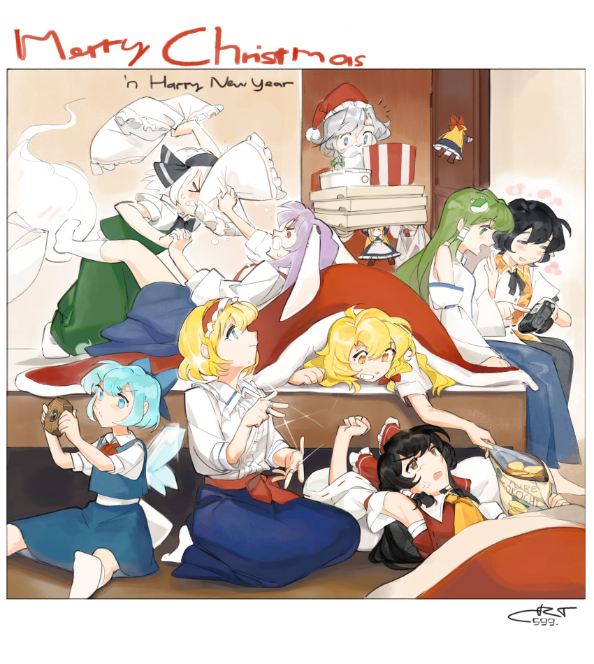 >_<, 6+girls, absurdres, alice_margatroid, alternate_costume, anger_vein, angry, animal_ears