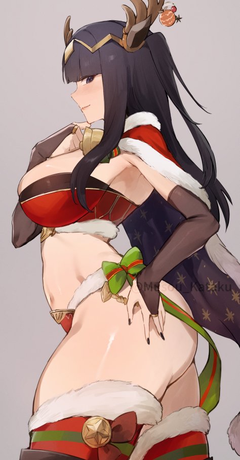 1girl, armor, ass, bikini, bikini_armor, black_hair, black_nails, breasts