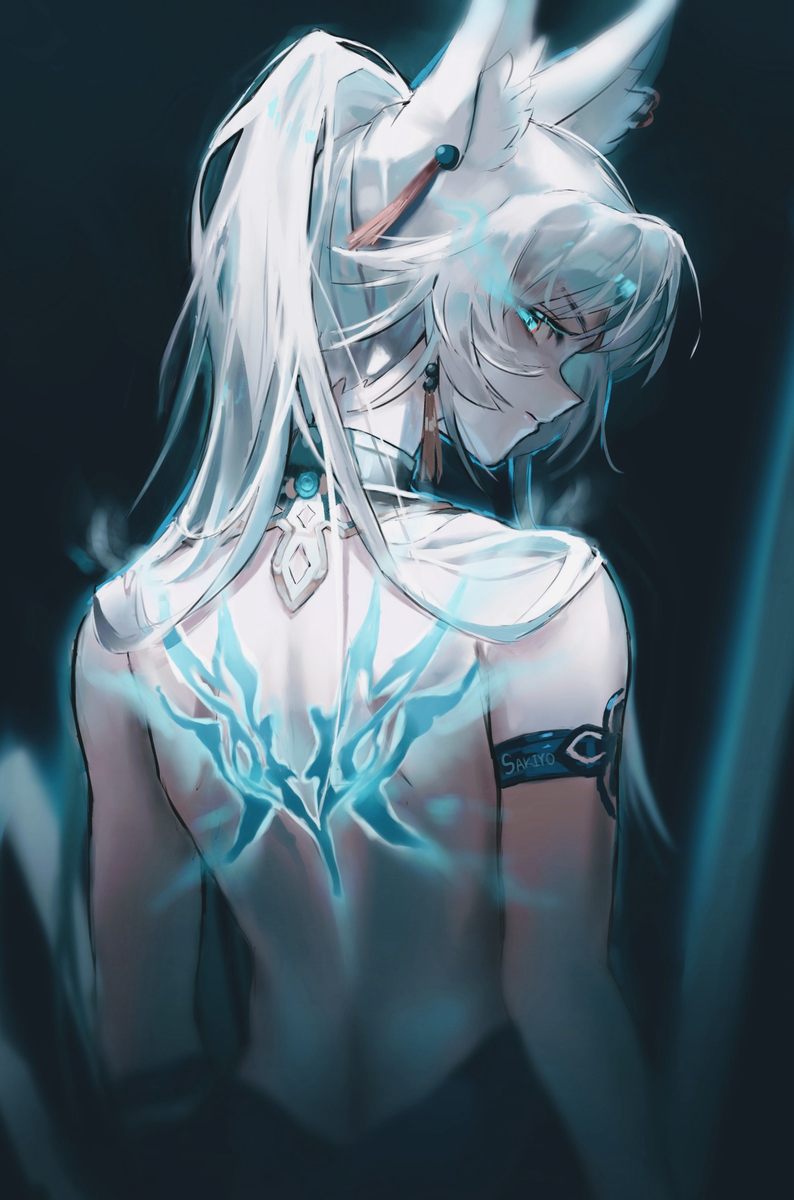 1girl, animal_ears, backless_outfit, feixiao_(honkai:_star_rail), highres, honkai:_star_rail, honkai_(series), looking_at_viewer, looking_back, sakiyo, tagme