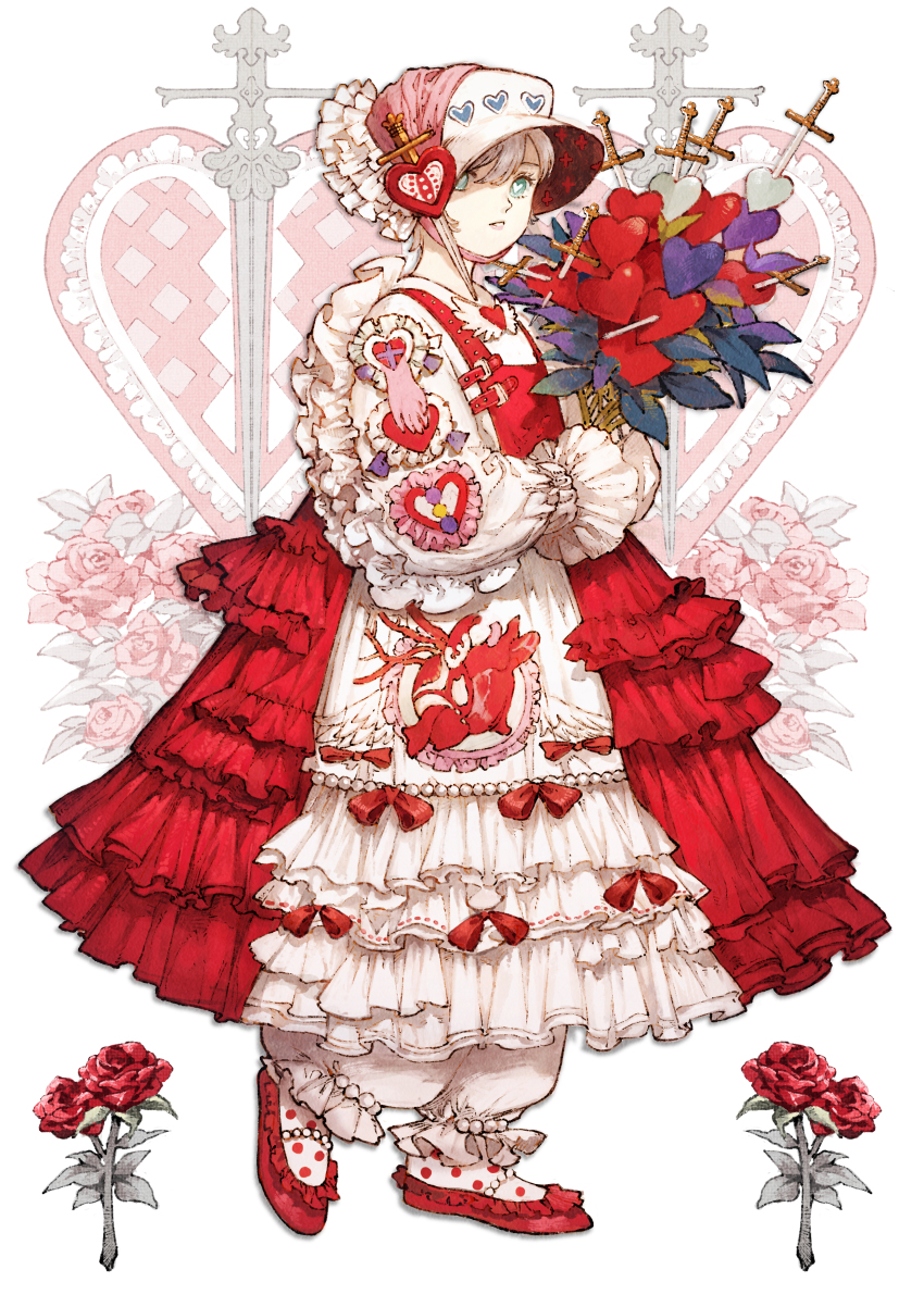 1girl, absurdres, baiguiyu, blonde_hair, bloomers, blue_eyes, boat_shoes, bonnet