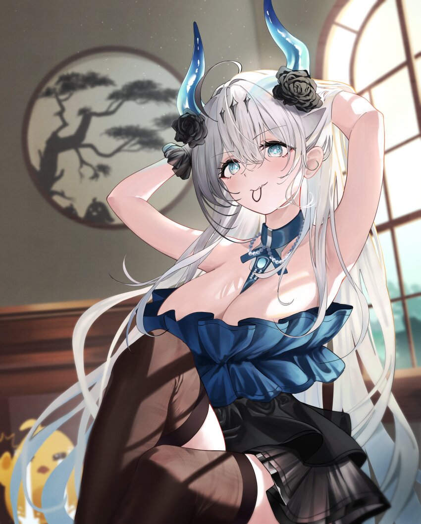 1girl, absurdres, ahoge, architecture, armpits, arms_up, azipou, azur_lane