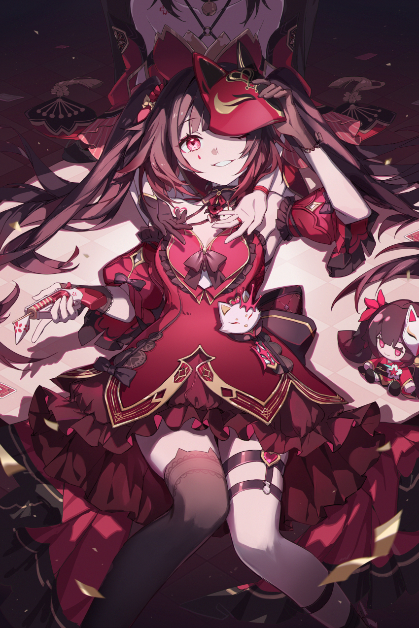 2girls, absurdres, asymmetrical_gloves, asymmetrical_legwear, black_bridal_gauntlets, black_gloves, black_socks, black_thighhighs