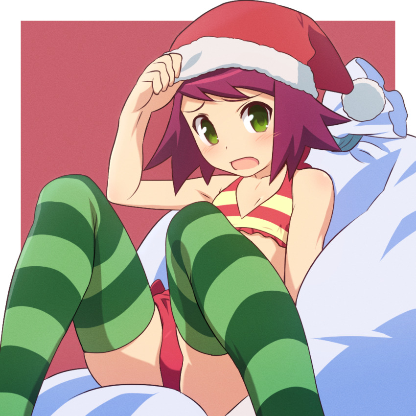 1girl, adjusting_clothes, adjusting_headwear, bikini, blush, collarbone, curakuru, feet_out_of_frame