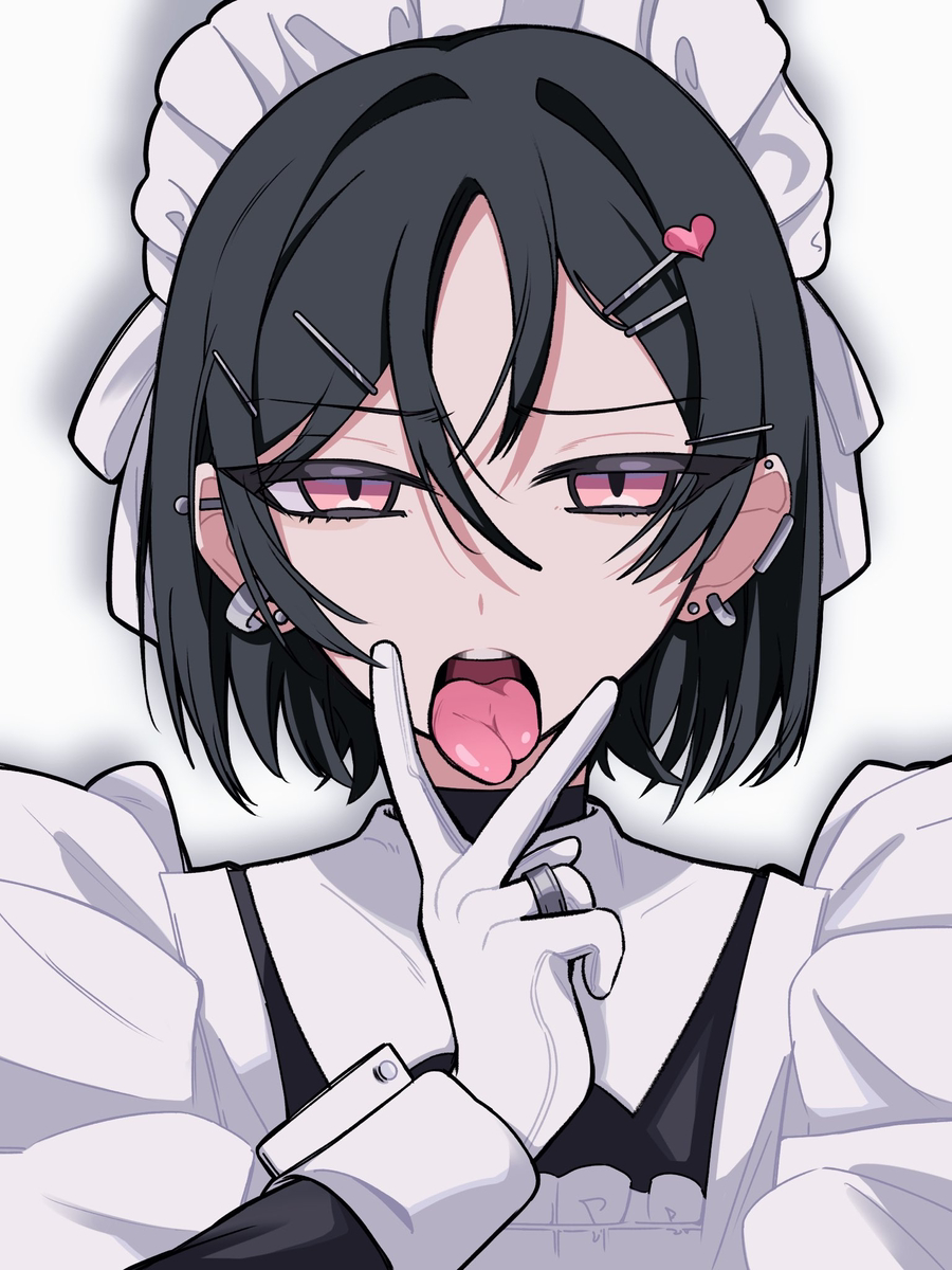 1girl, blue_archive, forked_tongue, highres, maid, misaki_(blue_archive), tagme, tongue