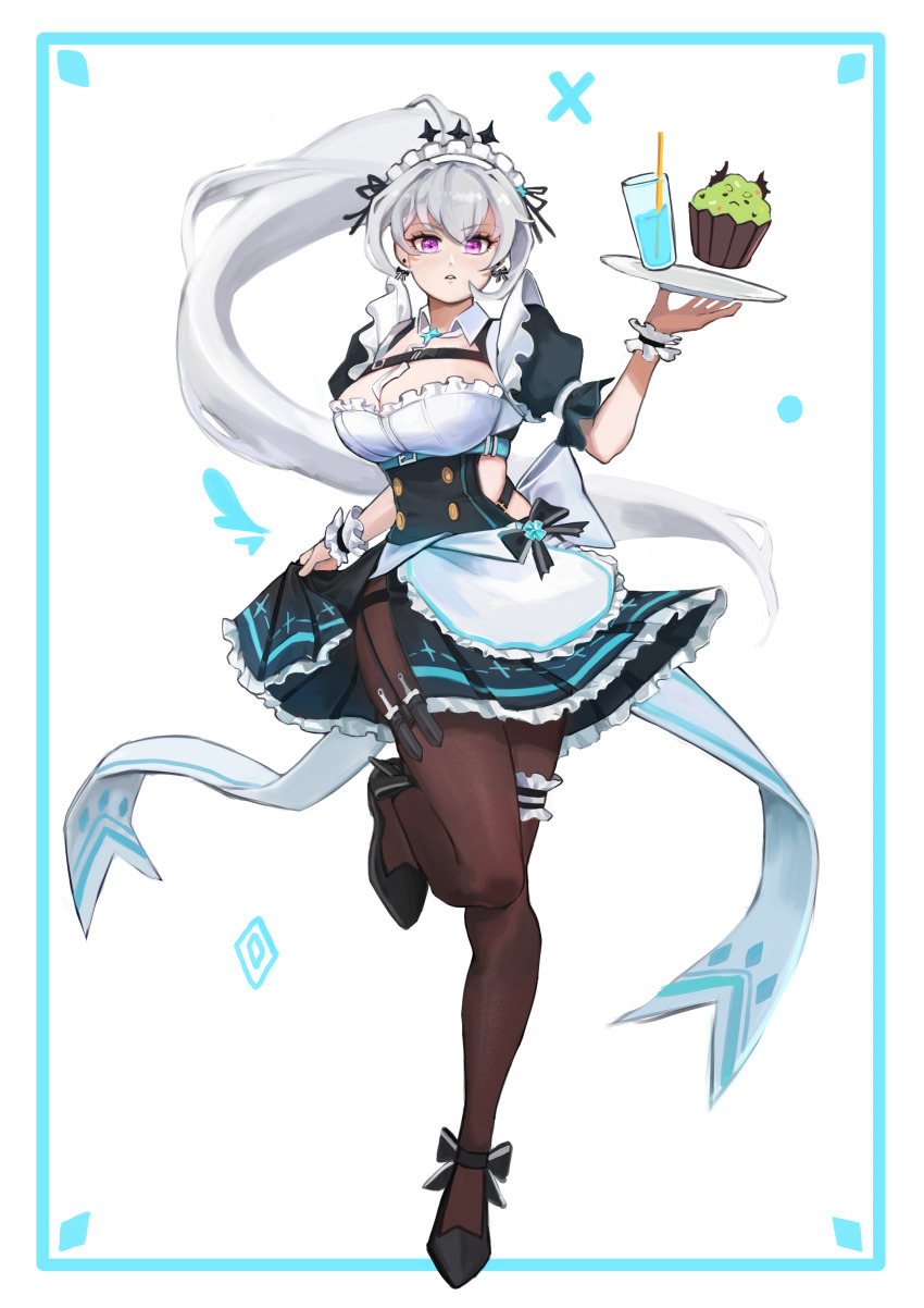 1girl, absurdres, apron, breasts, cupcake, epic_seven, food, frilled_apron