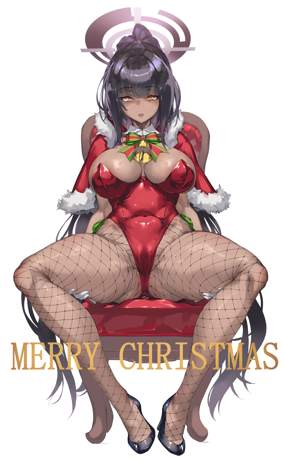 1girl, alternate_costume, bare_shoulders, black_hair, blue_archive, blush, bow, bowtie