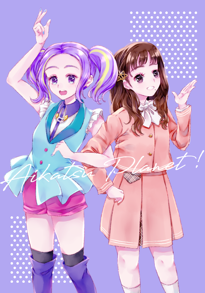 1girl, aikatsu!_(series), aikatsu_planet!, character_request, mintyrain, purple_background, tamaki_ruli