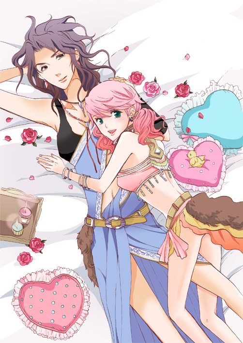 10s, 2girls, bad_id, bad_pixiv_id, black_hair, bracelet, earrings, final_fantasy