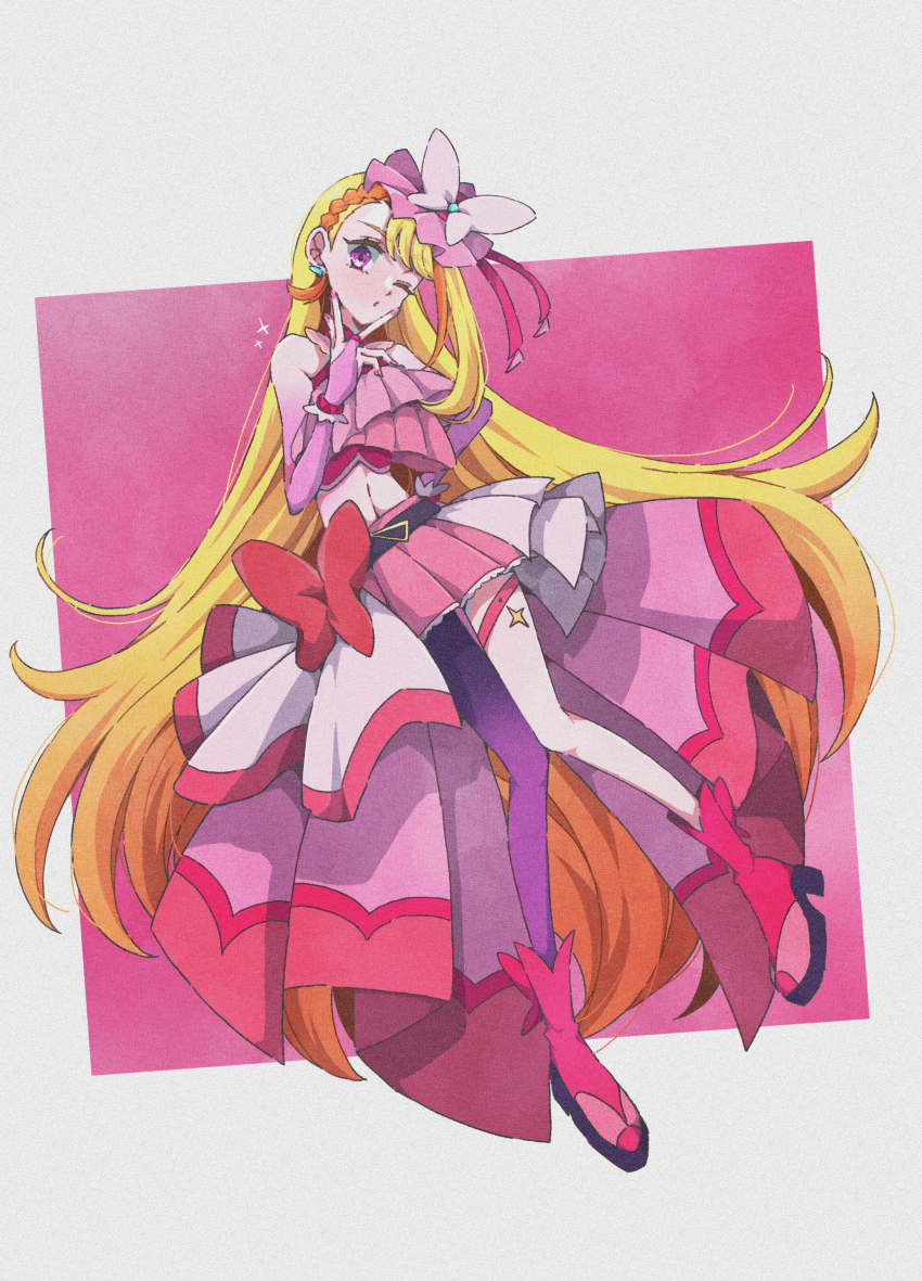 1girl, ;o, absurdres, belt, black_belt, blonde_hair, boots, bow