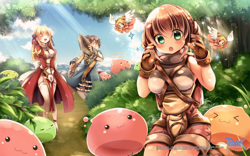 1boy, 4girls, :3, angel, angeling, arch_bishop_(ragnarok_online), backpack, bag
