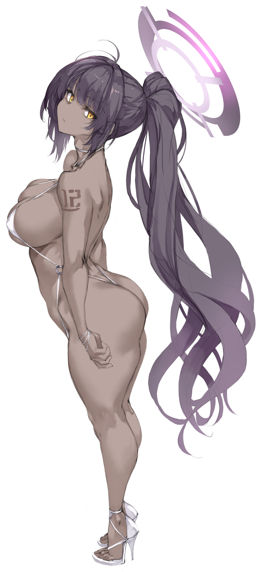 1girl, absurdly_long_hair, absurdres, alternate_costume, arched_back, ass, back, bikini