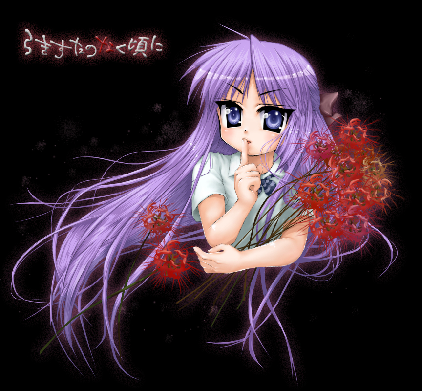 1girl, afrostar, cosplay, crossover, female_focus, flower, half_updo, higurashi_no_naku_koro_ni