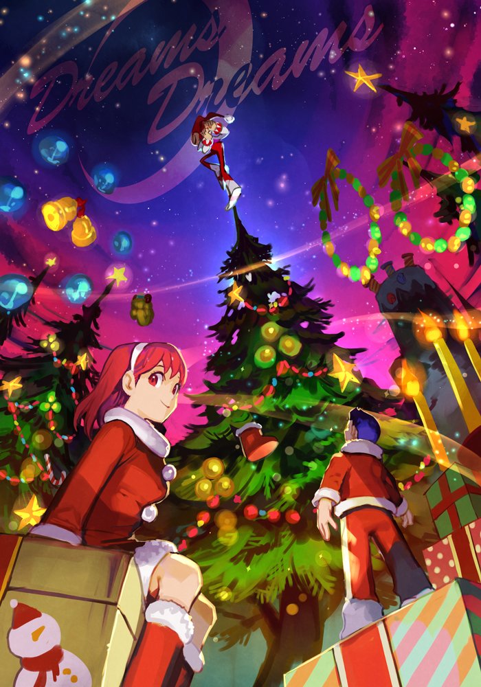 1boy, 1girl, 1other, 2boys, 2girls, blue_hair, boots, box