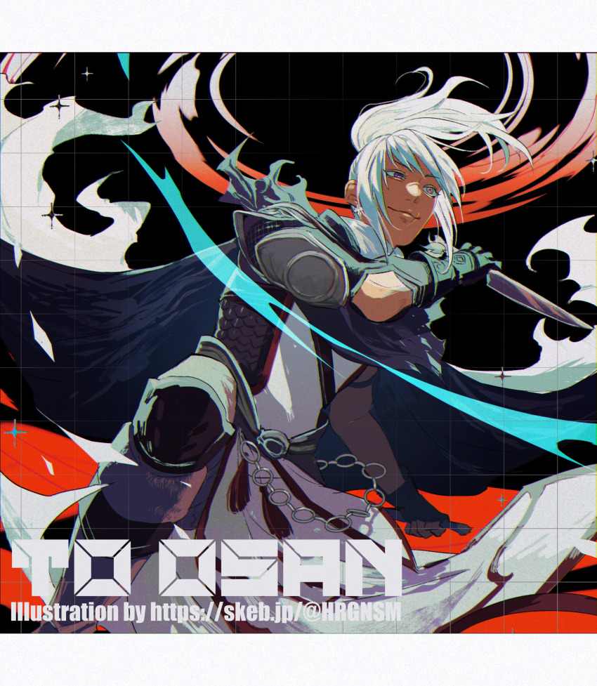 1girl, absurdres, armor, chain, chainmail, closed_mouth, commission, commissioner_name