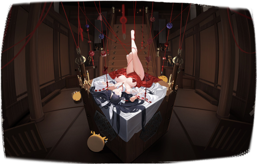 1girl, absurdres, animal_ears, azur_lane, barefoot, black_hair, braid, breasts