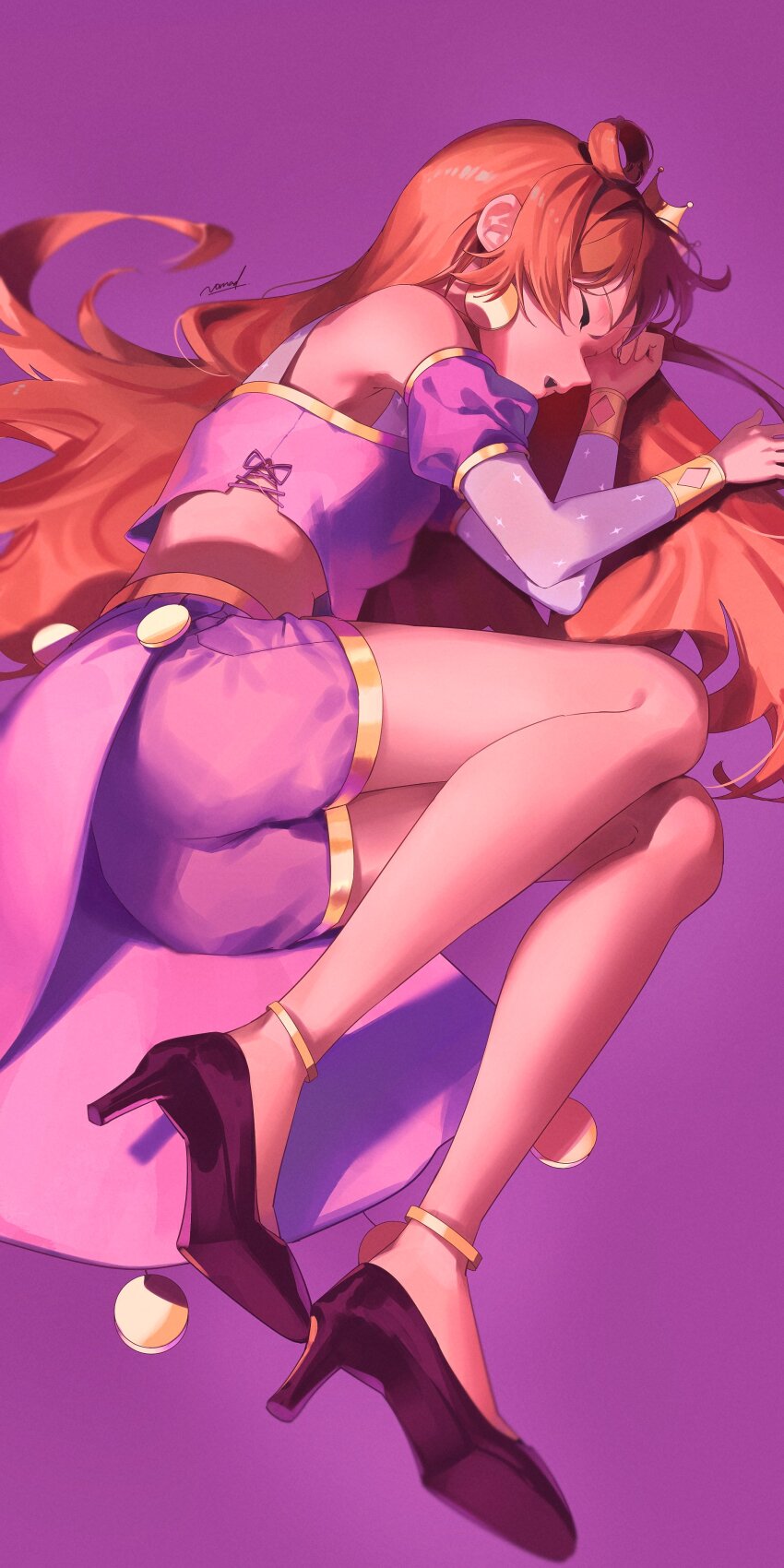 1girl, absurdres, anklet, ass, brown_eyes, butterfly_(love_live!), closed_eyes, crop_top