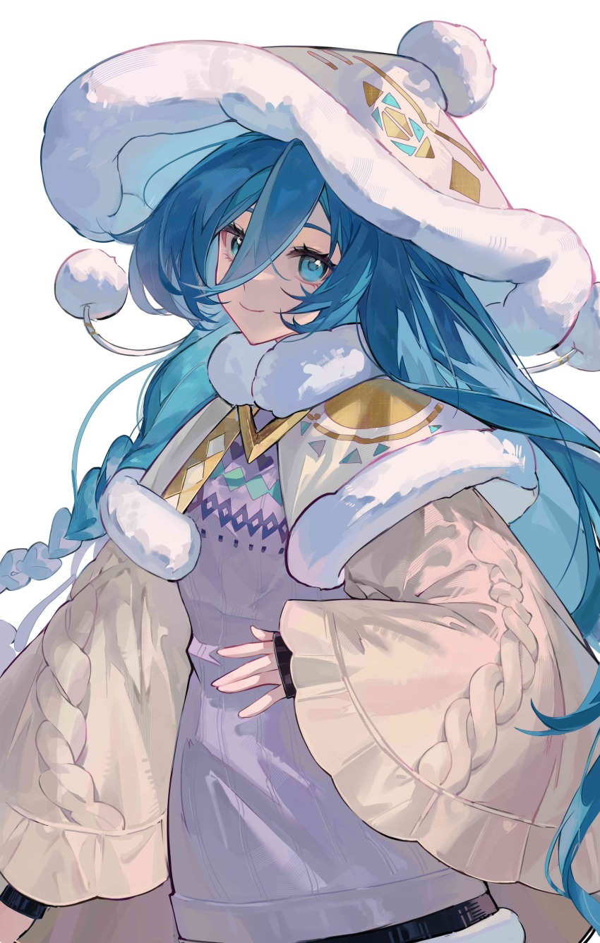 1girl, 37_(maidjump_goods_cafe)_(reverse:1999), 37_(reverse:1999), absurdres, beanie, blue_eyes, blue_hair, cape