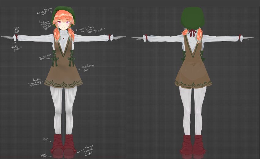 1girl, absurdres, beret, breasts, brown_dress, character_profile, reference_sheet, commentary