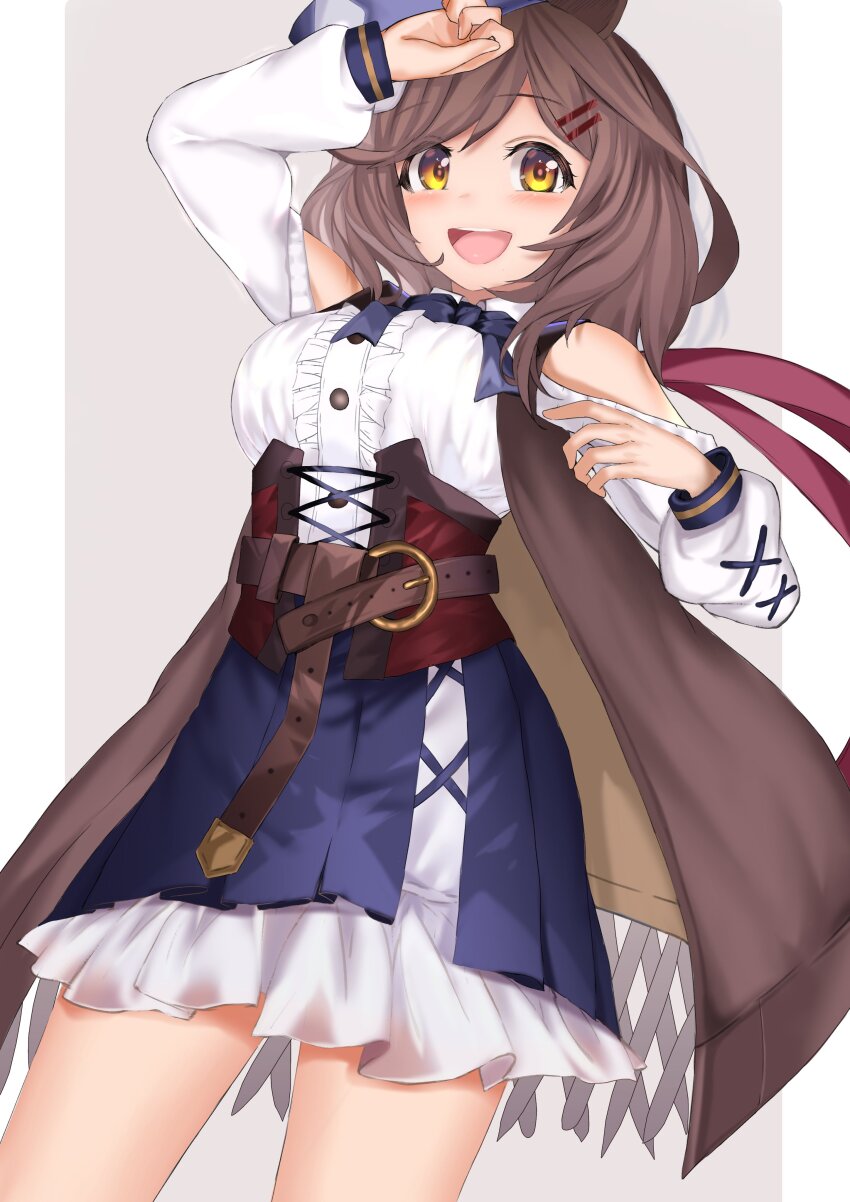 1girl, absurdres, animal_ears, belt, blush, breasts, chottoomochi, clothing_cutout