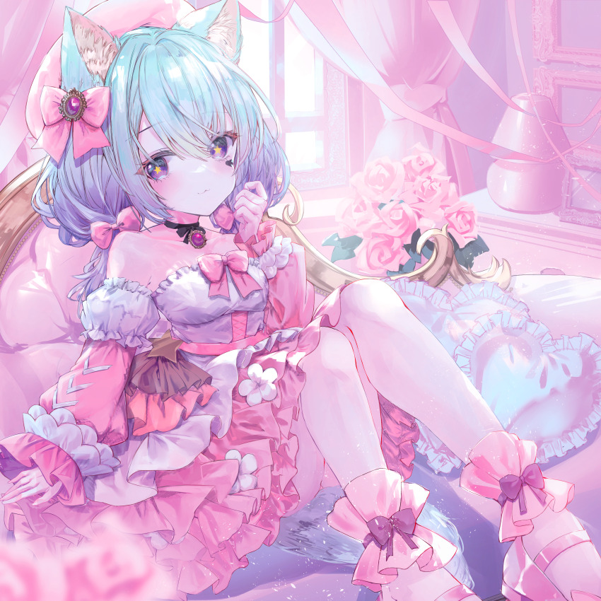 1girl, :3, absurdres, amulet, animal_ear_fluff, animal_ears, anklet, arm_at_side