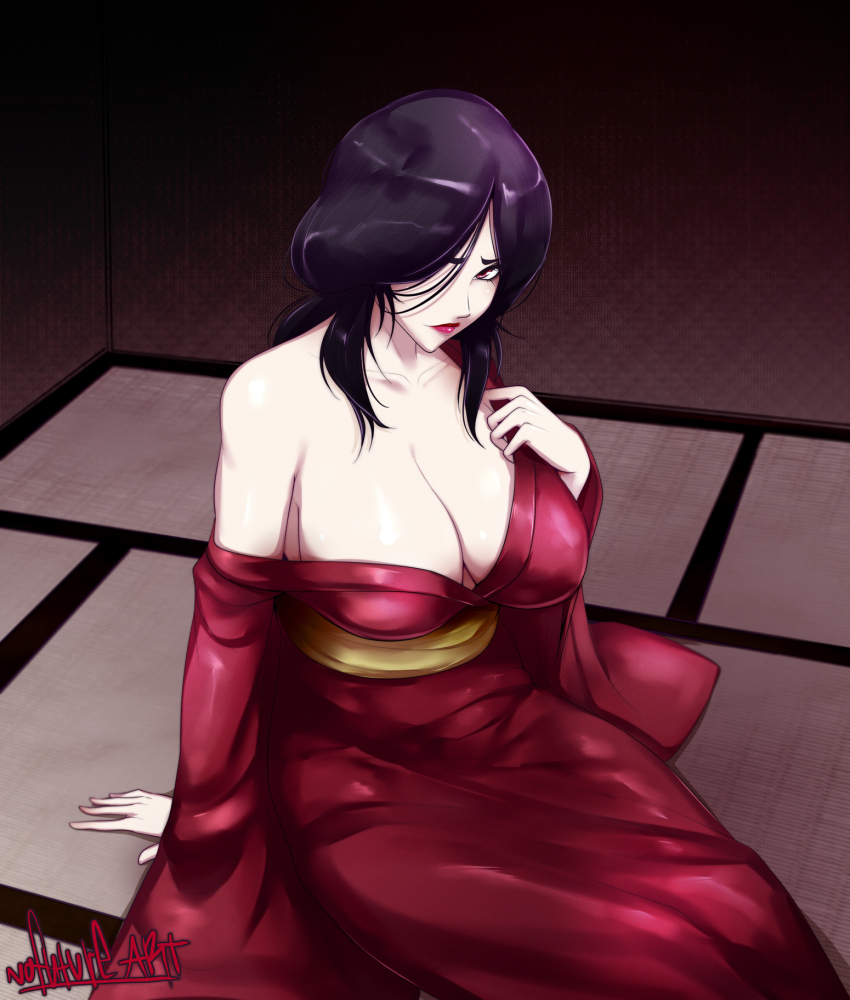 akeginu, basilisk_(manga), black_hair, breasts, brown_hair, highres, japanese_clothes, large_breasts, nofuture