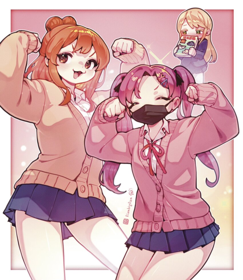 3girls, :3, andou_kanna, artist_name, boku_no_kokoro_no_yabai_yatsu, character_request, hanzawa_yurine, highres