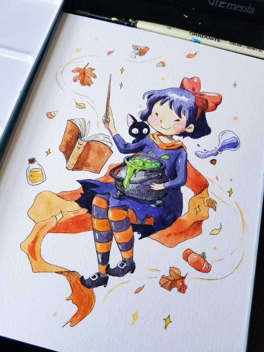 1girl, animal, book, cat, commentary, english_commentary, floating, floating_book