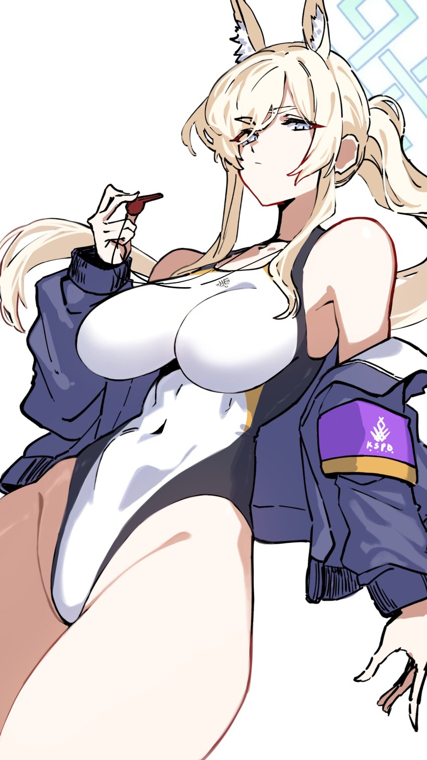 1girl, absurdres, animal_ear_fluff, animal_ears, armband, blue_archive, blue_halo, competition_swimsuit