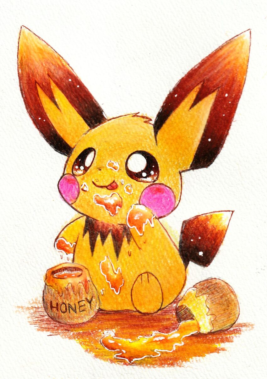 animal_focus, bright_pupils, brown_eyes, commentary_request, food, gen_2_pokemon, highres, honey