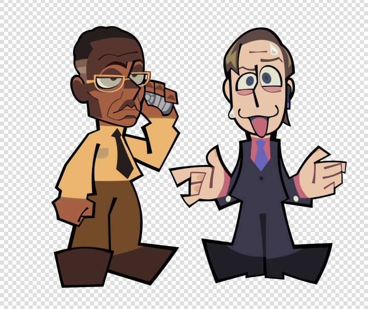 2boys, better_call_saul, black_footwear, black_hair, black_jacket, black_necktie, black_pants, blue_eyes