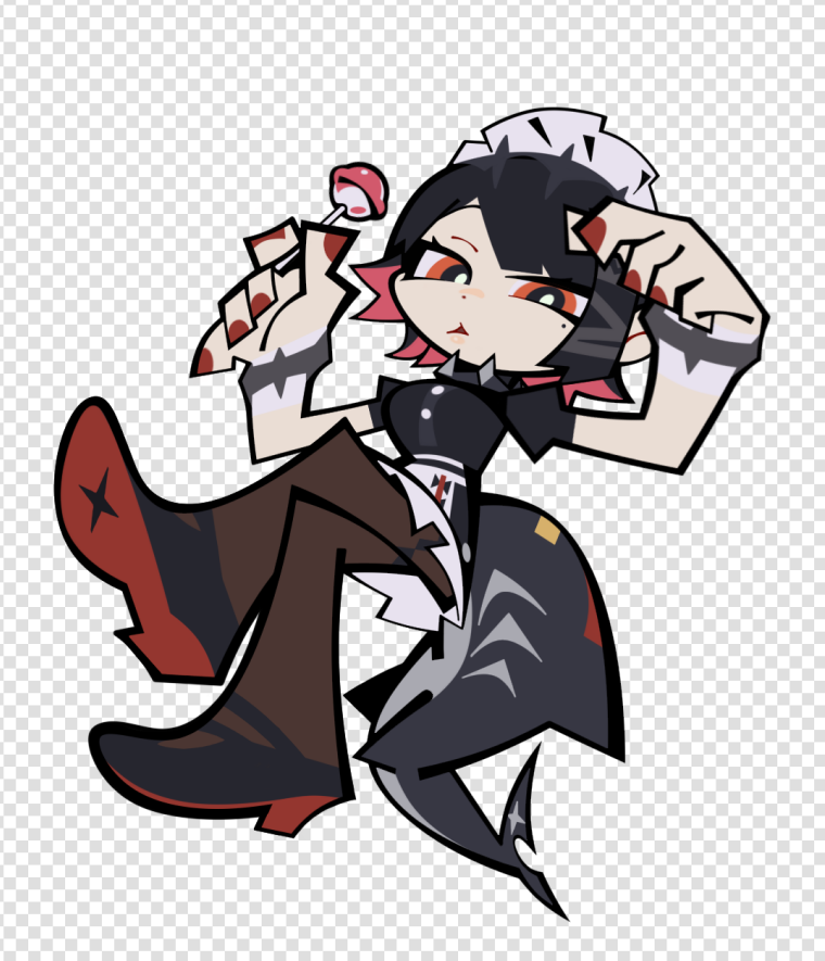 1girl, apron, black_dress, black_hair, black_shoes, breasts, brown_pantyhose, candy