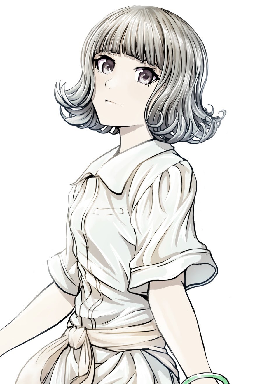 1girl, a-pose, blunt_bangs, bob_cut, bracelet, breasts, brown_eyes, closed_mouth