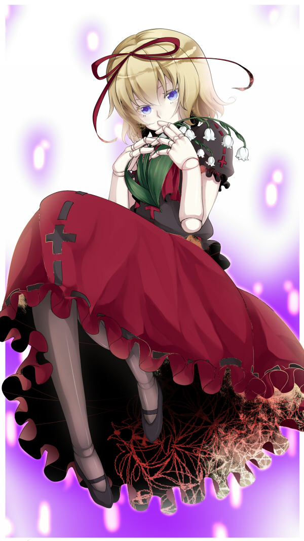 1girl, bad_id, bad_pixiv_id, blonde_hair, blue_eyes, danmaku, doll_joints, dress