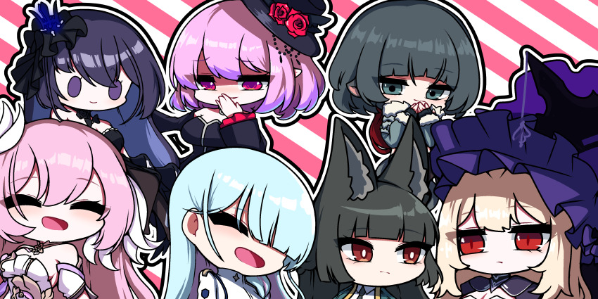 6+girls, absurdres, animal_ear_fluff, animal_ears, aqua_eyes, black_hat, blonde_hair, blue_archive