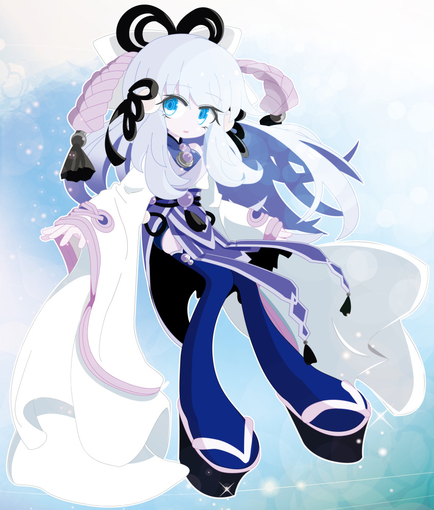 1girl, absurdres, blue_eyes, chibi, duel_monster, full_body, hair_ribbon, highres