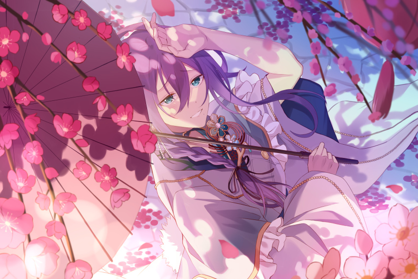 absurdres, alternate_costume, ayase_mayoi, braid, branch, brooch, cherry_blossoms, ensemble_stars!