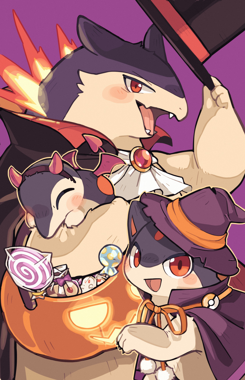 aaarkgkaaa, absurdres, blush, candy, claws, cyndaquil, evolutionary_line, fake_horns