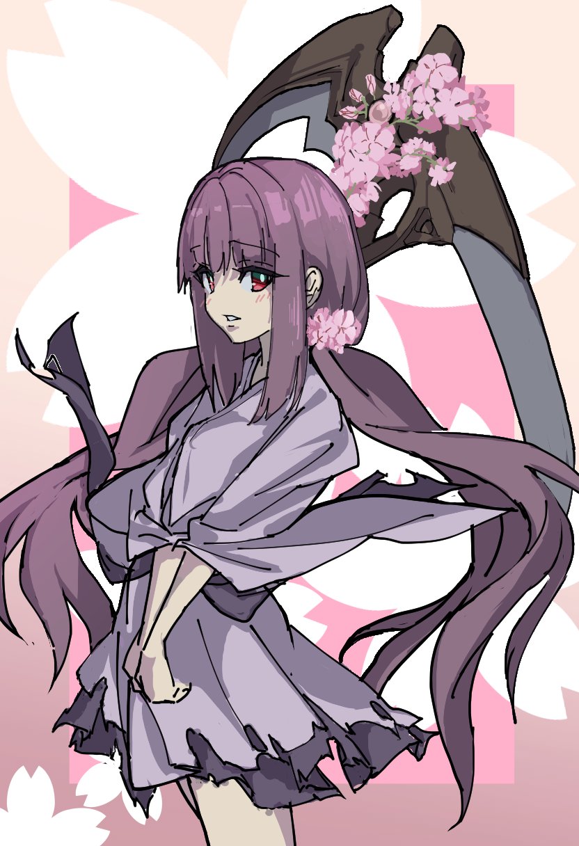 1girl, cherry_blossoms, duel_monster, from_side, ghost_reaper_&amp;_winter_cherries, highres, japanese_clothes, kimono