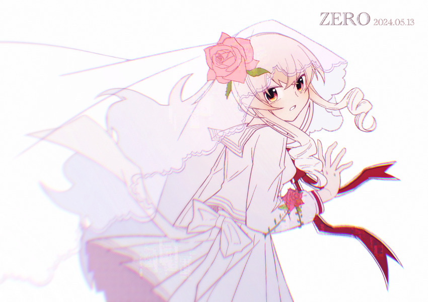 1girl, 2024, arcaea, dated, eternalcompass, flower, hair_flower, hair_ornament