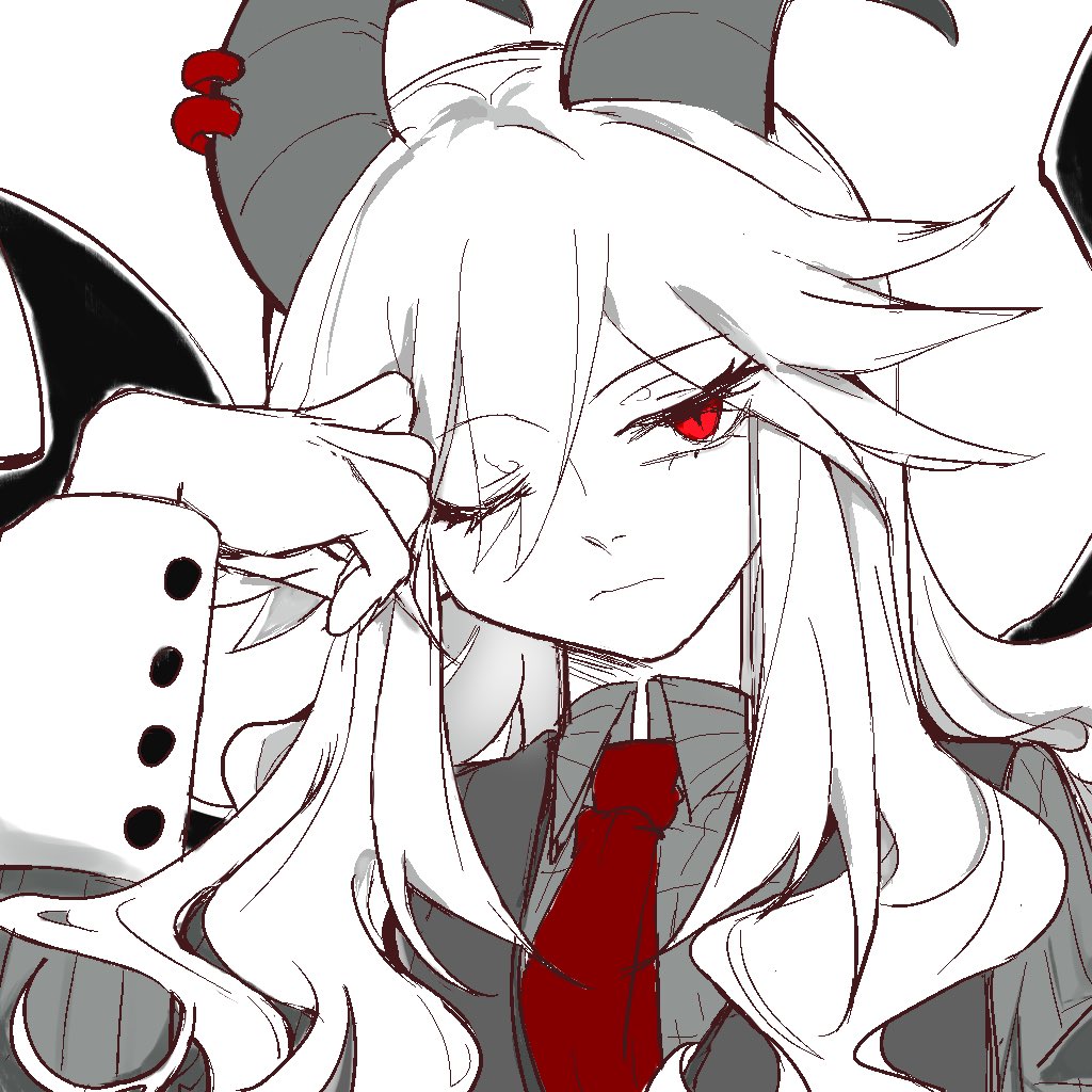 1girl, demon_girl, demon_horns, formal_clothes, funamusea, horns, long_hair, mwzsos
