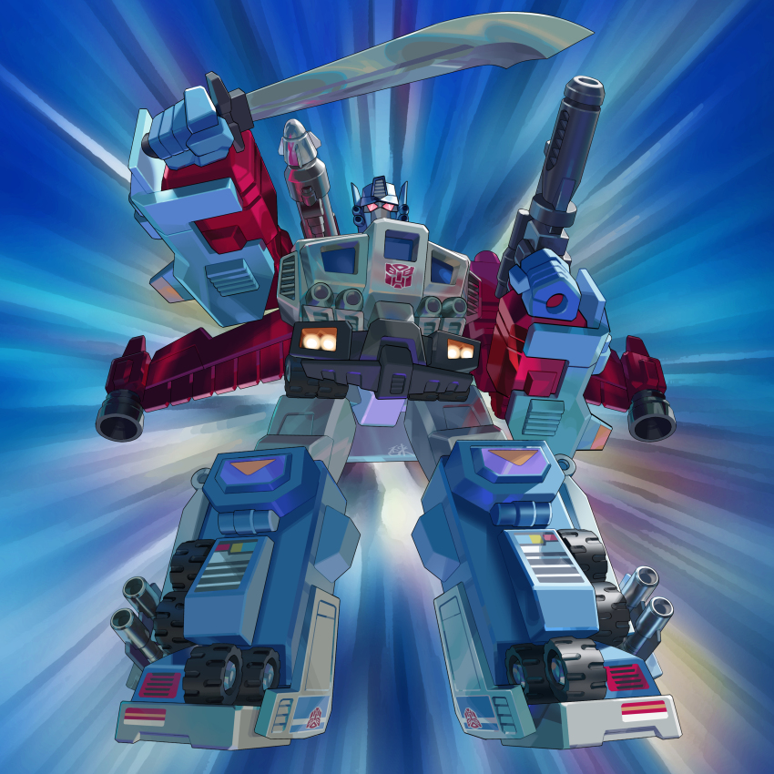 absurdres, armor, autobot, cannon, dual_wielding, god_ginrai, gun, headgear