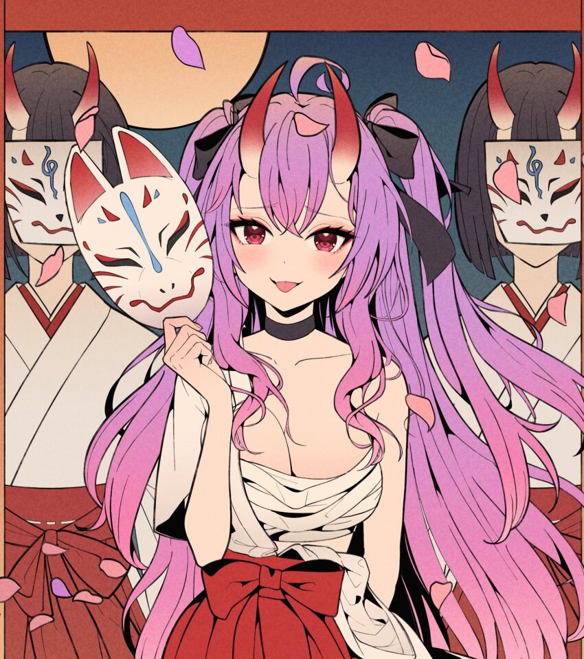 2024, 3girls, artist_request, blush, breasts, chest_wrap, choker, highres