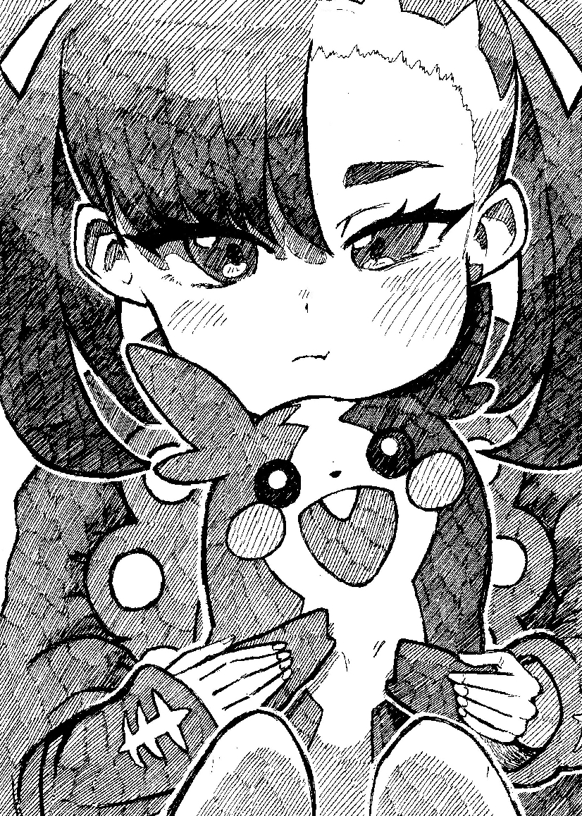 1girl, blush, closed_mouth, commentary_request, earrings, eyelashes, gen_8_pokemon, greyscale
