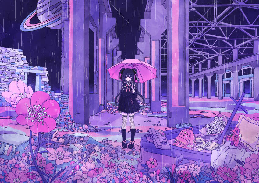 1girl, album_cover, anda_(tuyu), arm_at_side, backpack, bag, black_boots, black_choker